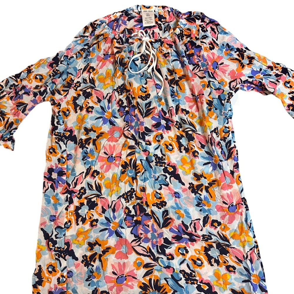 Anne Cole Floral Swim Cover-Up Multi Color Beach Tunic Dress Womens M/L‎ NWT